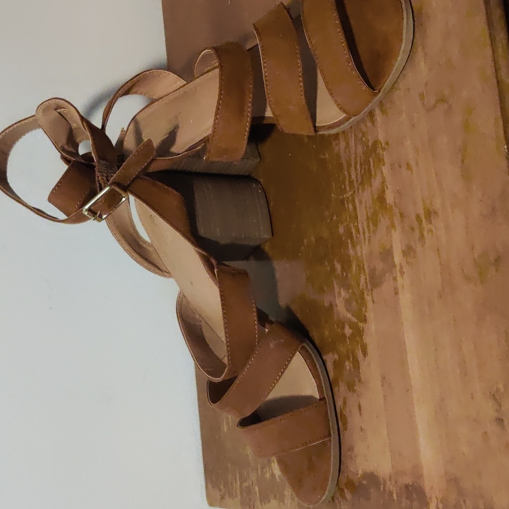 Brown suede heeled sandals